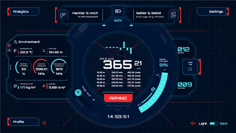 EB-MK ONE software interface showing downrange velocity profile